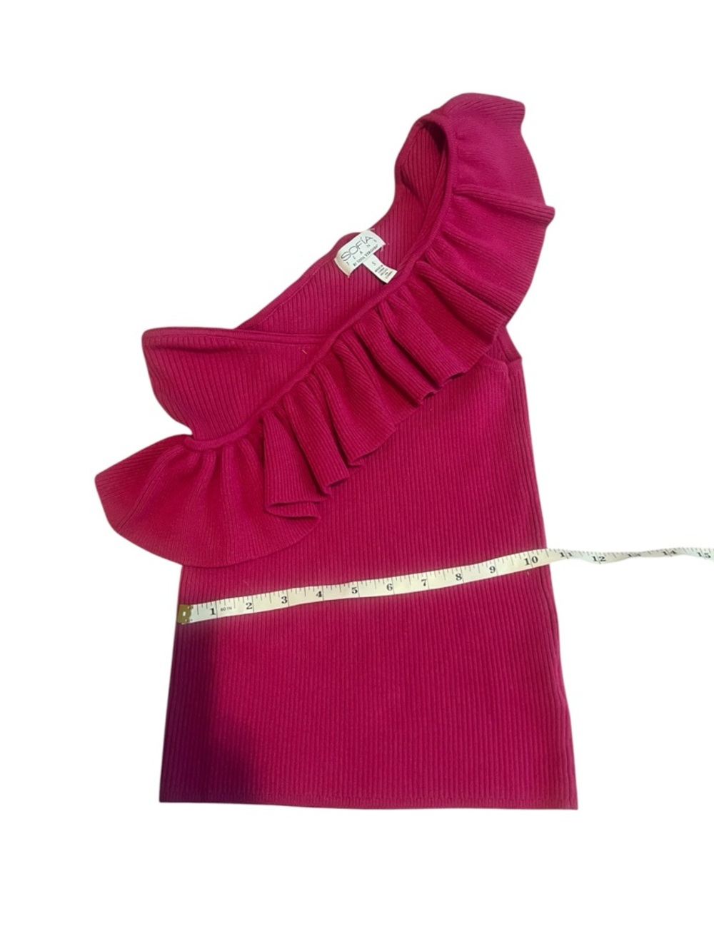 Sofía Jeans One Shoulder Ruffle Top Magenta Ribbed Stretch Size S - Picture 7 of 11